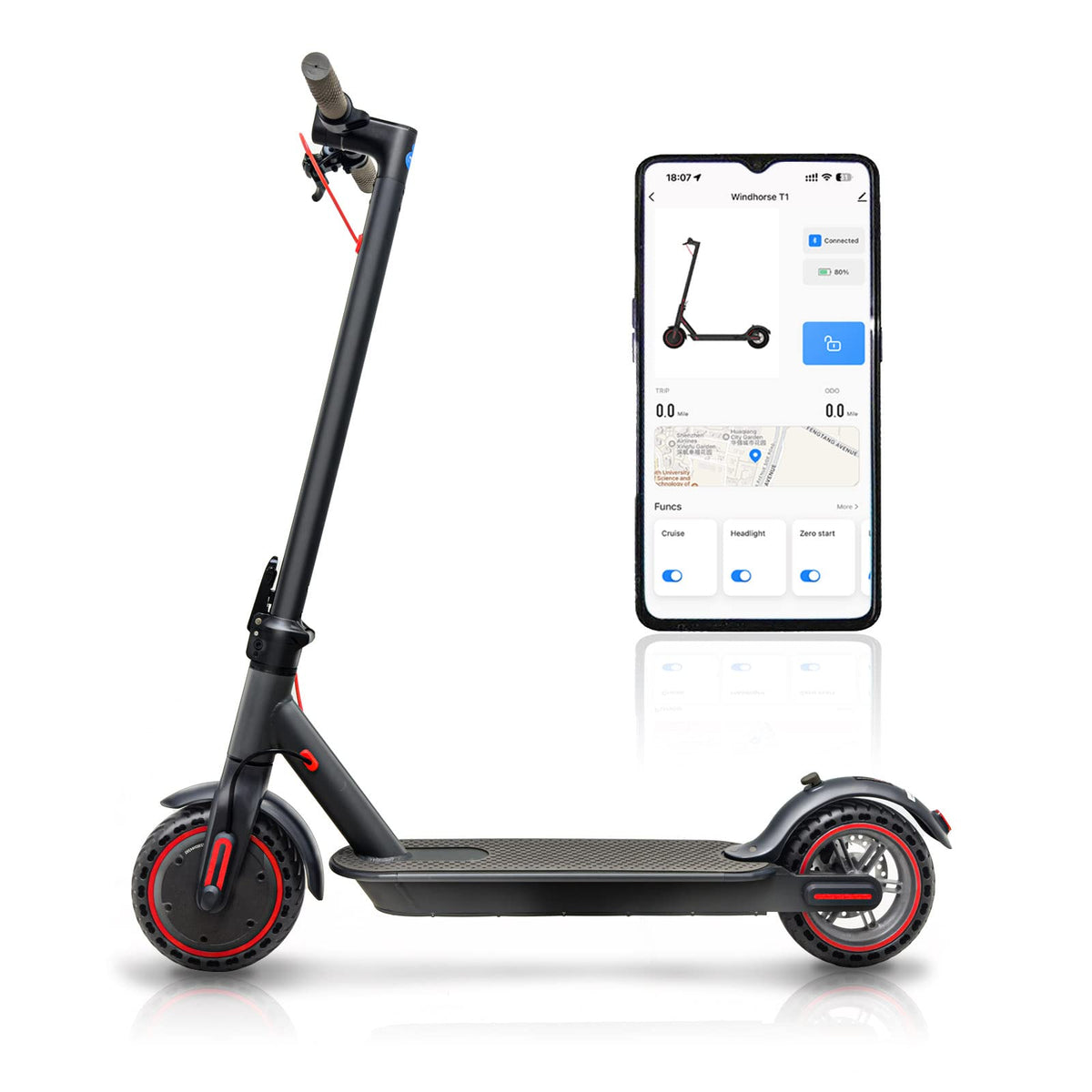 LOFIR 8.5" Aluminum Alloy Folding Electric Scooter Connectivity App Legal for Road Including Lock Function Load
