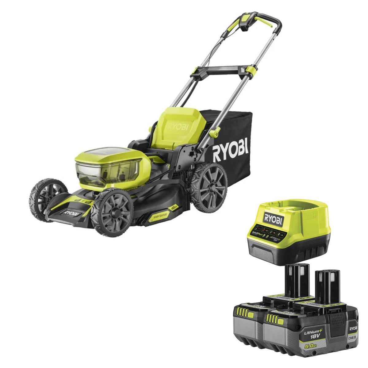 RYOBI 18V ONE+ Brushless Lawn Mower 46cm Cut (2 18V x 5.0Ah)