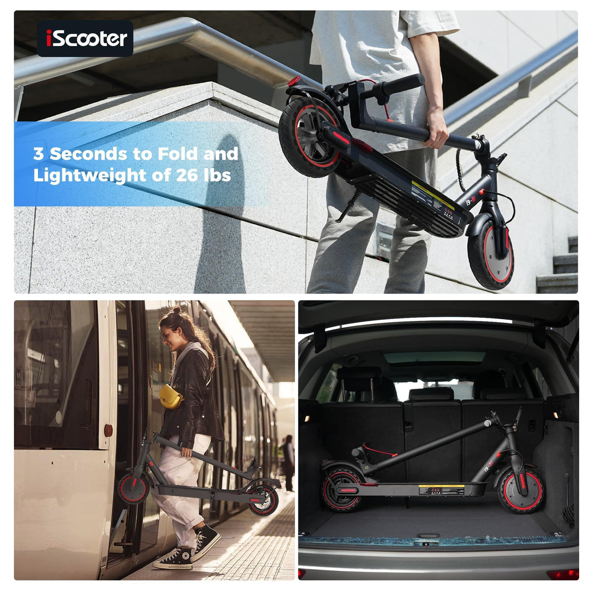 iScooter Electric Scooter, i9 Electric Scooters Adult, 8.5”Solid Tires, 30km Range, 3 Speed Mode