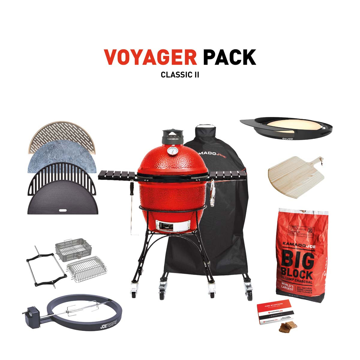 Kamado Joe Classic II Charcoal Grill With Voyager Pack
