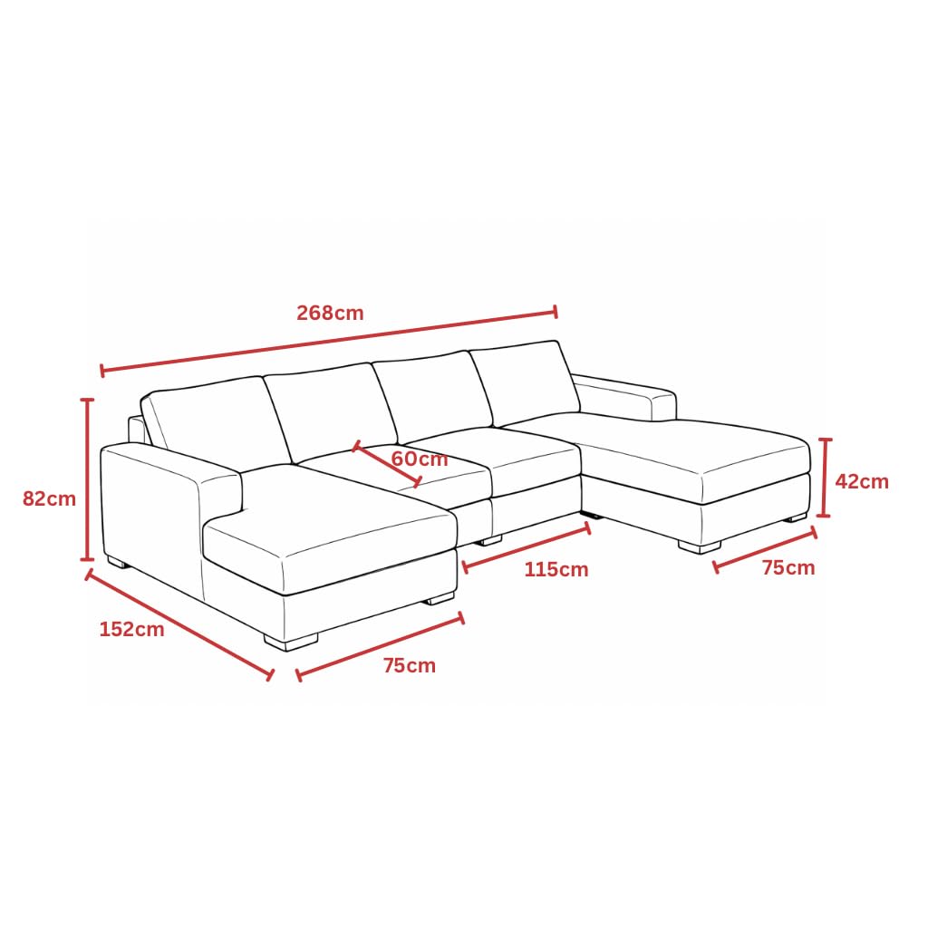 U-Shaped 4-5 Seater Sectional Sofa with Full Back Chaise and Tufted Arms in Beige Linen