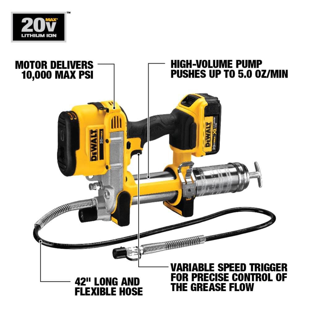 DEWALT 20V MAX Grease Gun Kit, Cordless, 42” Long Hose
