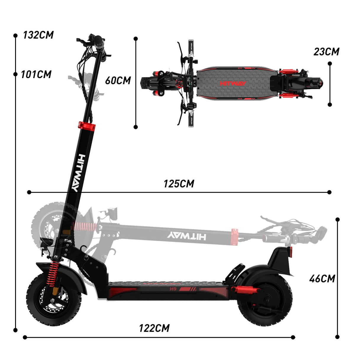 HITWAY Electric Scooter Adult 10 Inch, 15.6-27AH Battery 500W Motor
