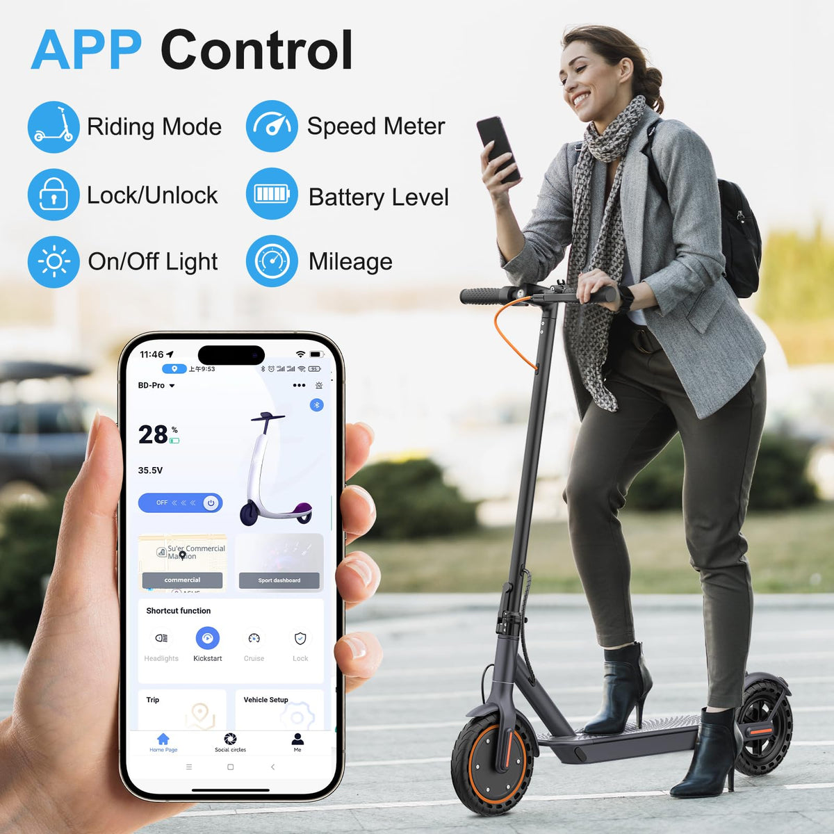 Riceel Electric Scooter, Max Speed 25 km/h, Max Range 20 km, 8.5" Solid Tire