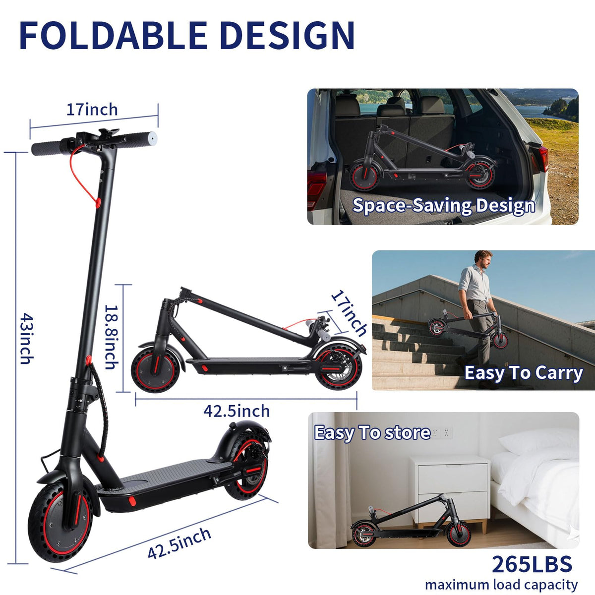 8.5" Electric Scooters for Adults, Electric Scooter with a Range of 20-30 km