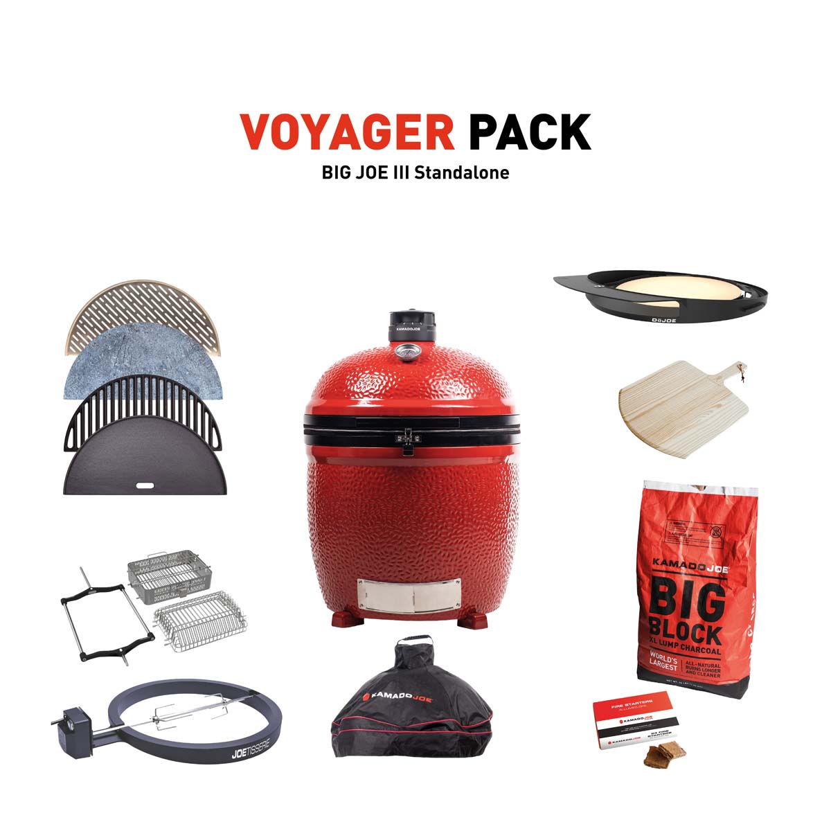 Kamado Joe Big Joe III Stand-Alone Charcoal Grill With Voyager Pack