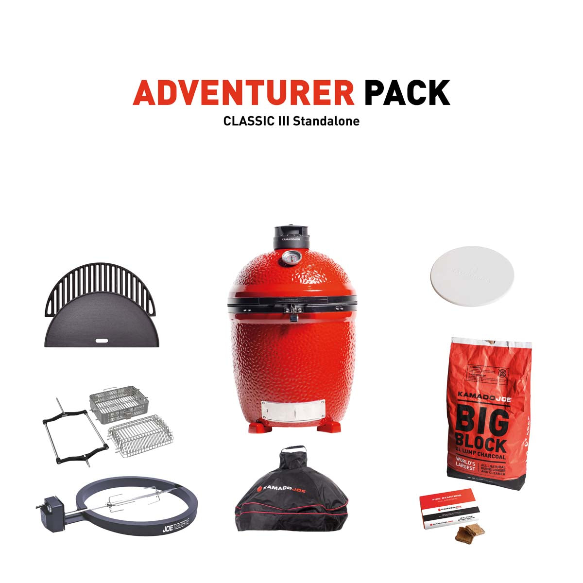 Kamado Joe Classic III Stand Alone Charcoal Grill With Adventurer Pack