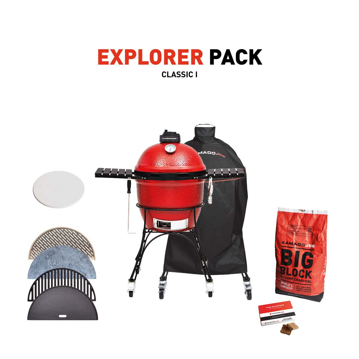 Kamado Joe Classic Charcoal Grill With Explorer Pack