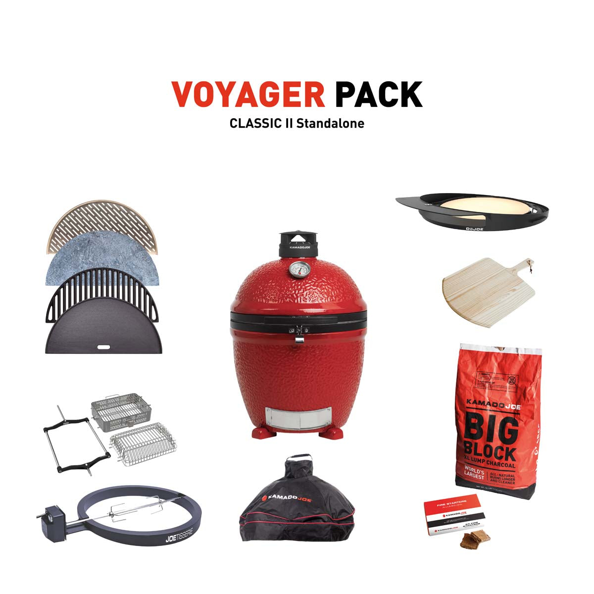 Kamado Joe Classic II Stand Alone Charcoal Grill With Voyager Pack