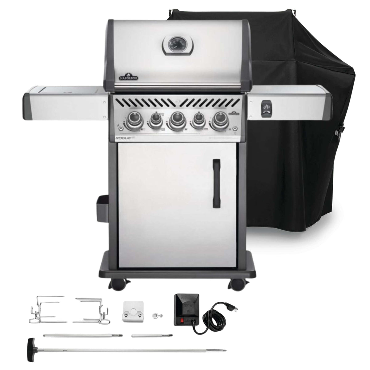 Napoleon Rogue SE 425 Stainless Steel Gas BBQ RSE425RSIBPSS-1 with Infrared Side Burner & Rear Burner | Free Cover & Rotisserie